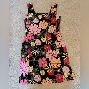 Vintage Floral Sleeveless Dress - Black, Pink, Yellow